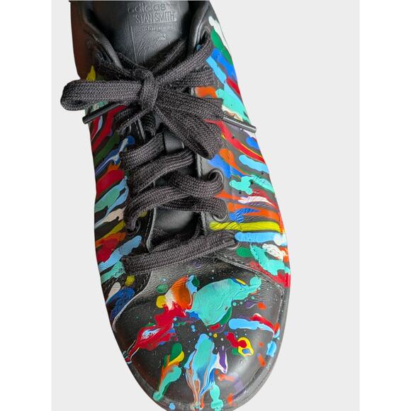 Adidas Stan Smith Men’s 8 Black Leather Sneakers Custom Paint Splatter Art Shoes main image 4